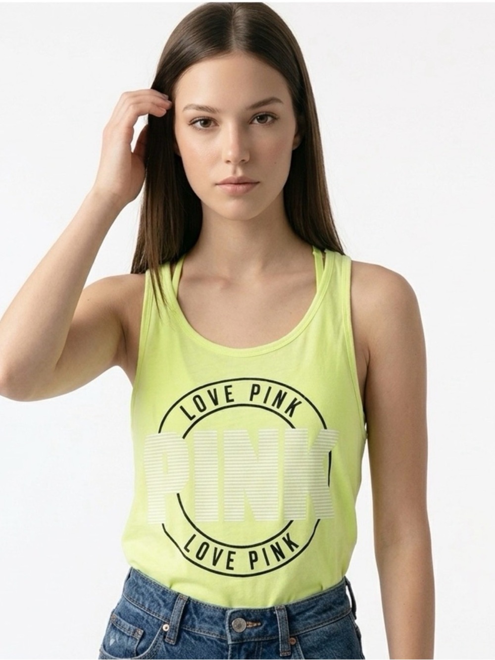 PINK Victoria's Secret Neon Yellow 'Love Pink' Graphic Tank